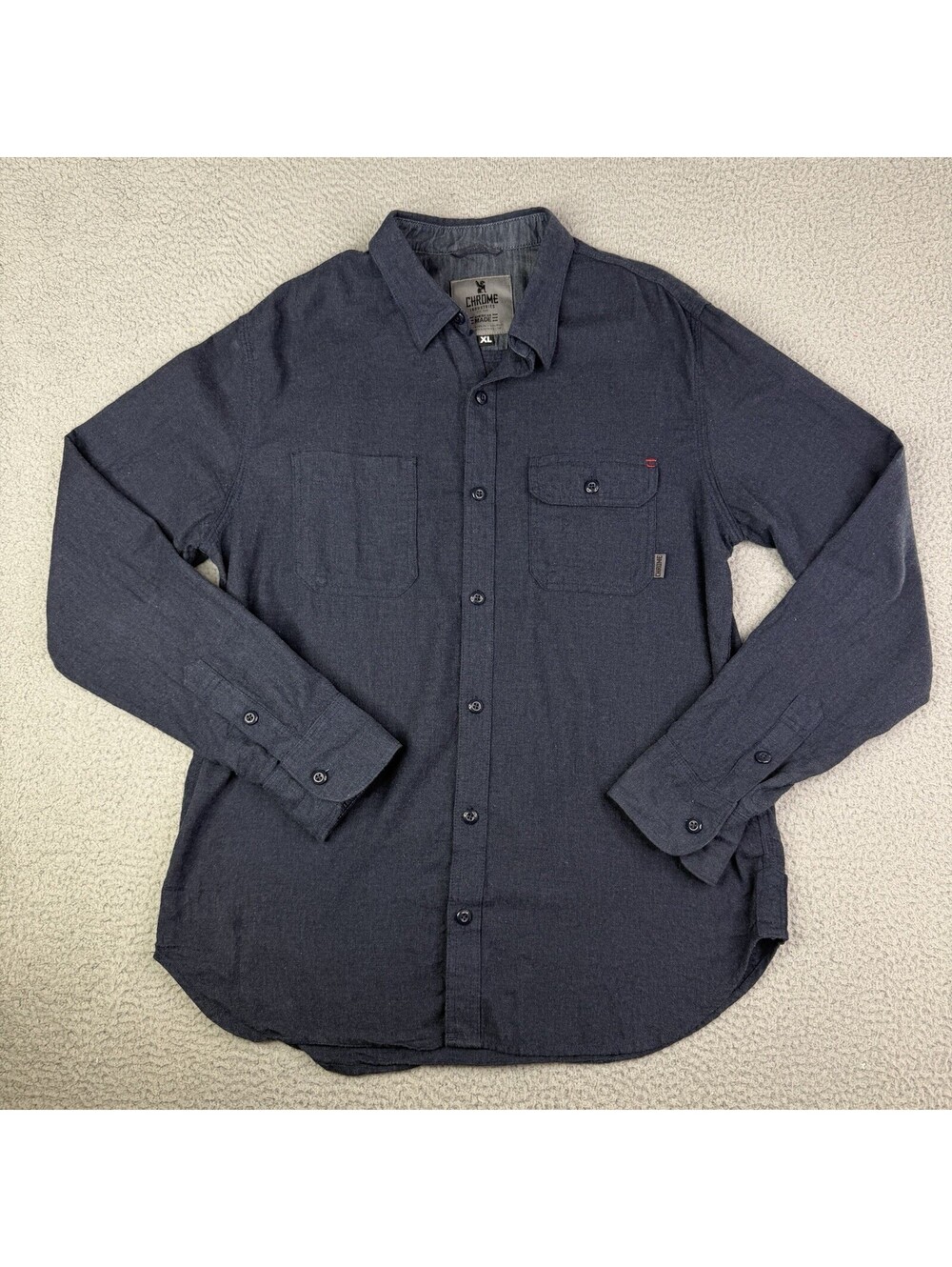 Chrome Industries Long Sleeve Shirt Mens XL Blue Flannel Lightweight Button Up - Picture 2 of 12